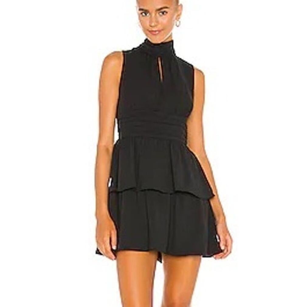 AMANDA UPRICHARD Samira Black Mini Cocktail Dress Womens M Sleeveless Tiered